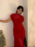 Elegant Mesh Patchwork Pleated Long Skirt Dress for Women Slim Evening Party Maxi Dress